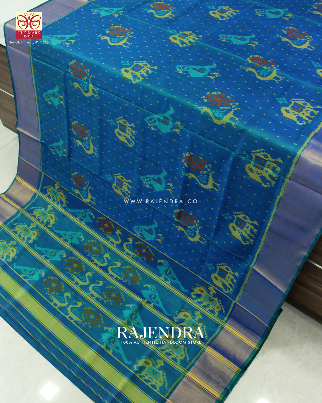 Exclusive Hathi Popat Design Light Blue Single Ikat Rajkot Patola Saree
