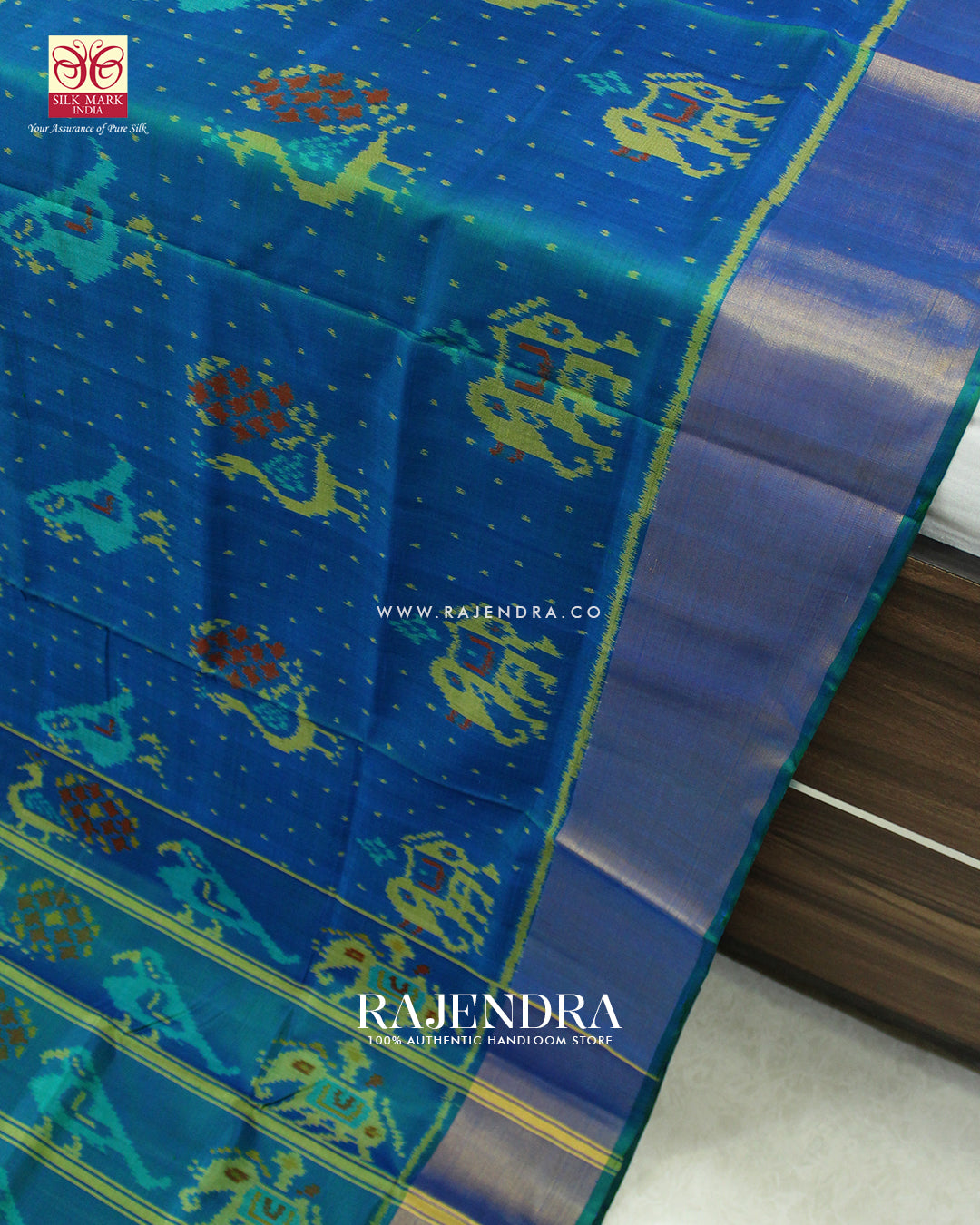 Exclusive Hathi Popat Design Light Blue Single Ikat Rajkot Patola Saree