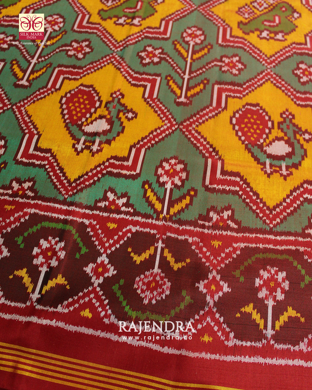 Exclusive Star Design Red and Yellow Ikat Rajkot Patola Saree