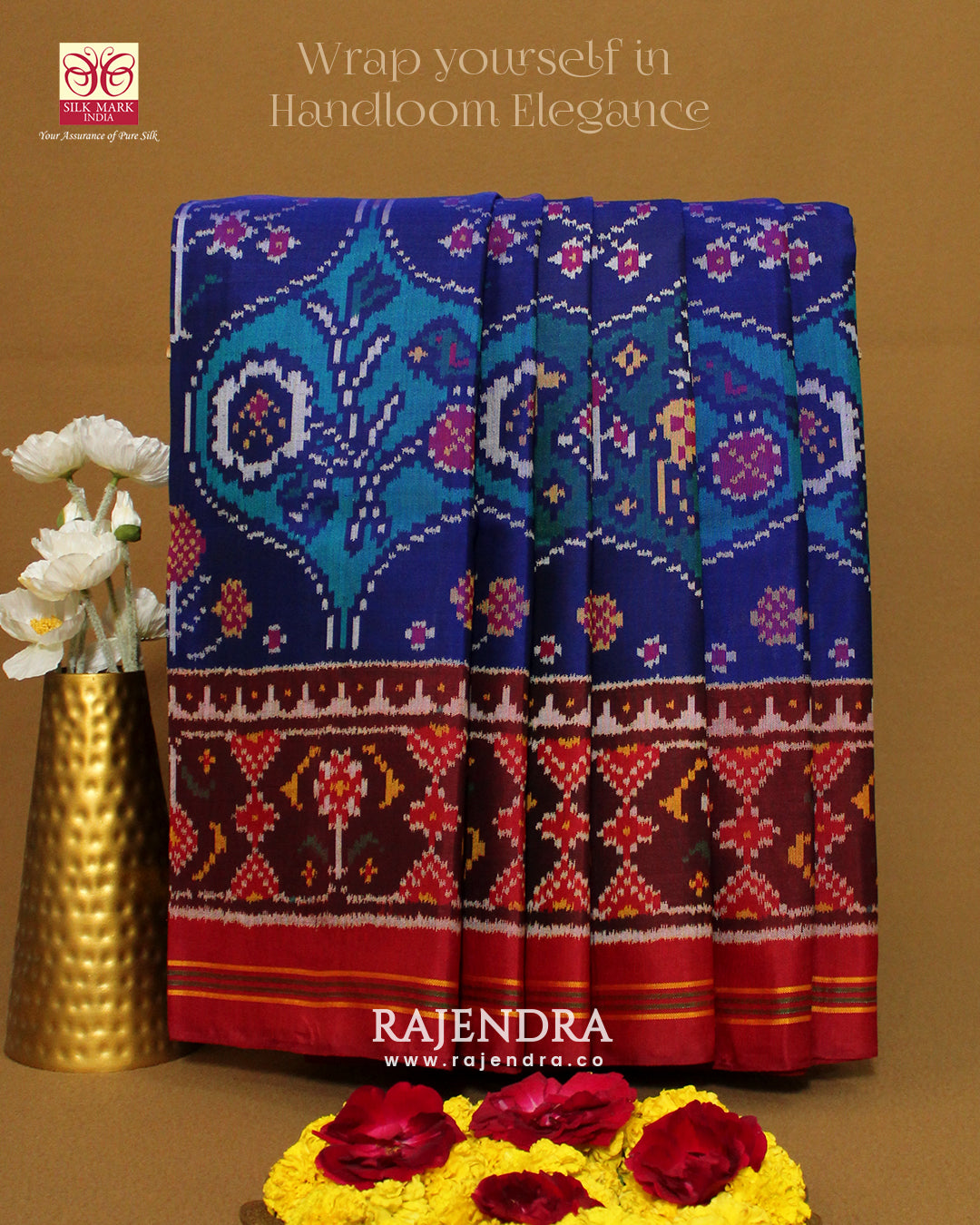Exclusive Design Red and Blue Semi Double Ikkat Rajkot Patola Saree