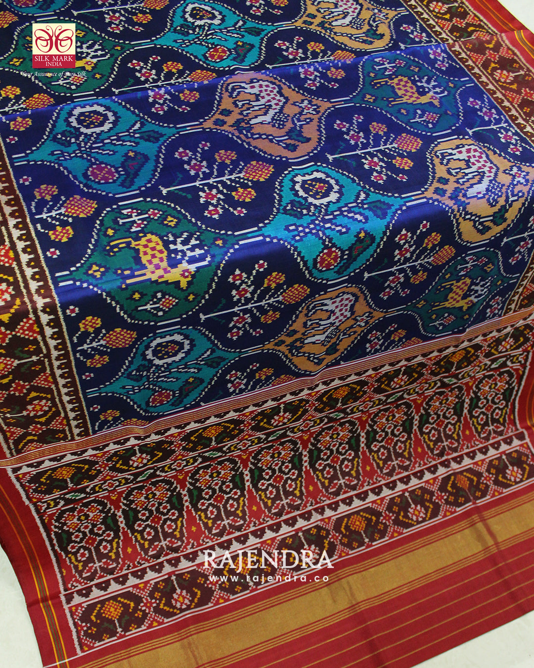 Exclusive Design Red and Blue Semi Double Ikkat Rajkot Patola Saree