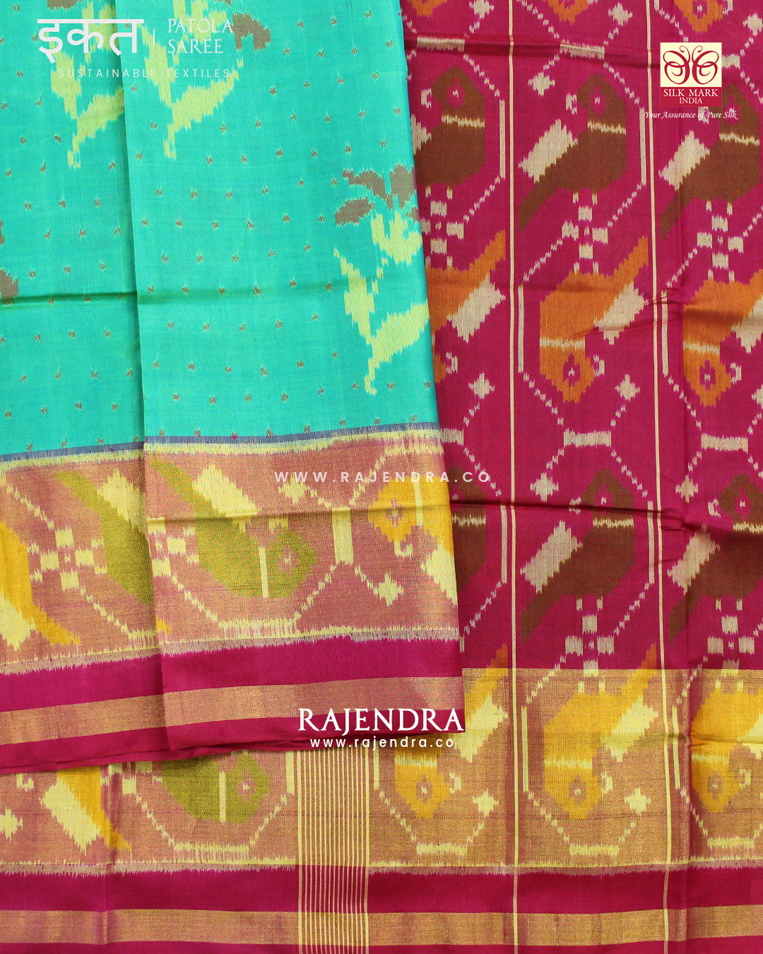 Exclusive Flowers Design Light Green Pink Single Ikat Rajkot Patola Saree