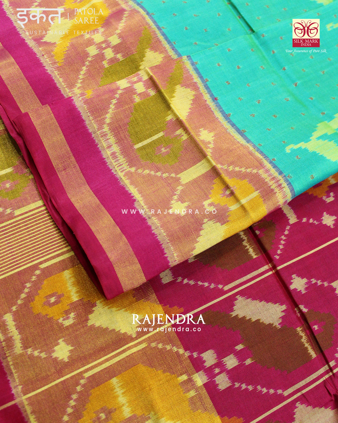 Exclusive Flowers Design Light Green Pink Single Ikat Rajkot Patola Saree