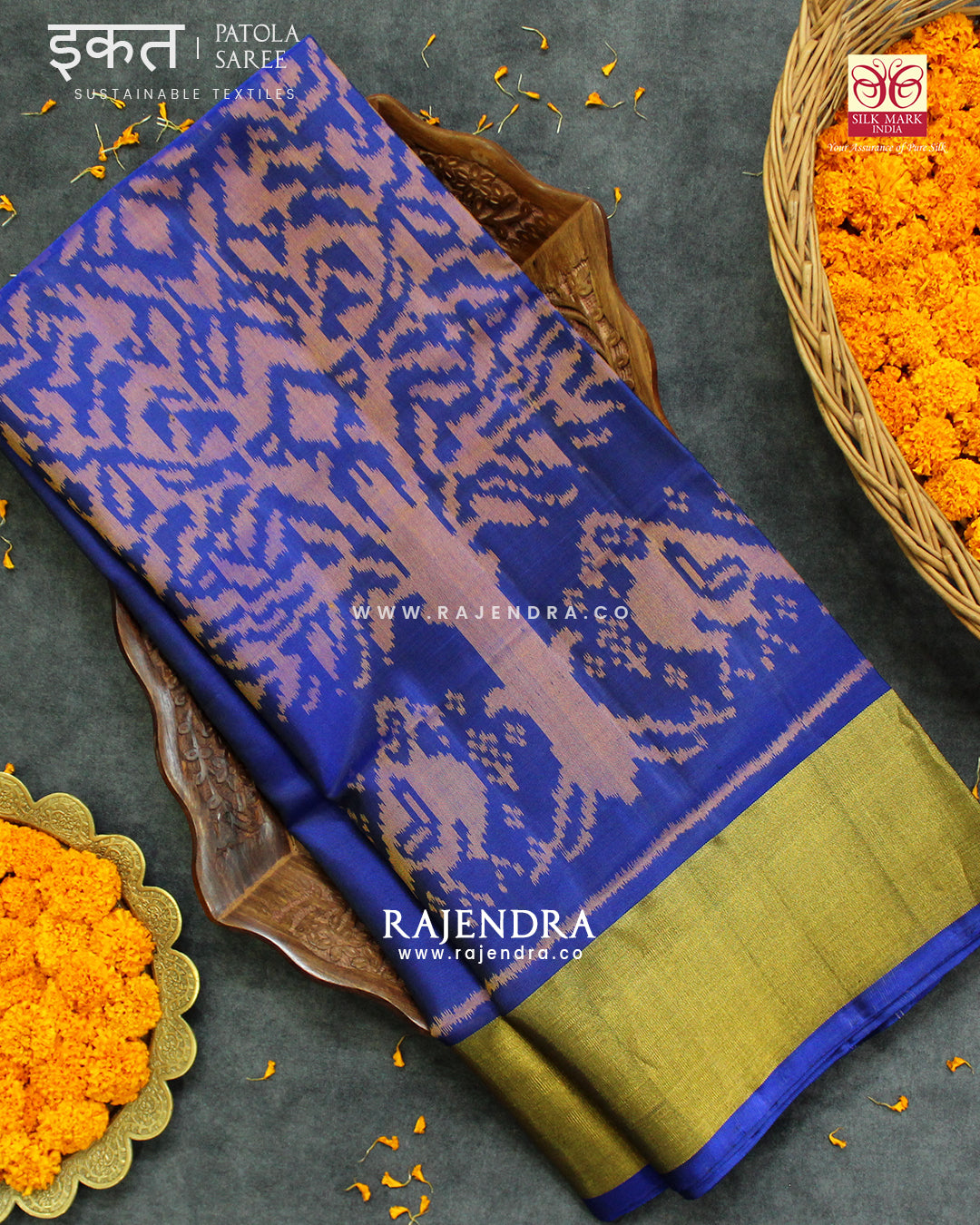 Exclusive Parrot Motif Blue Single Ikat Rajkot Patola Saree