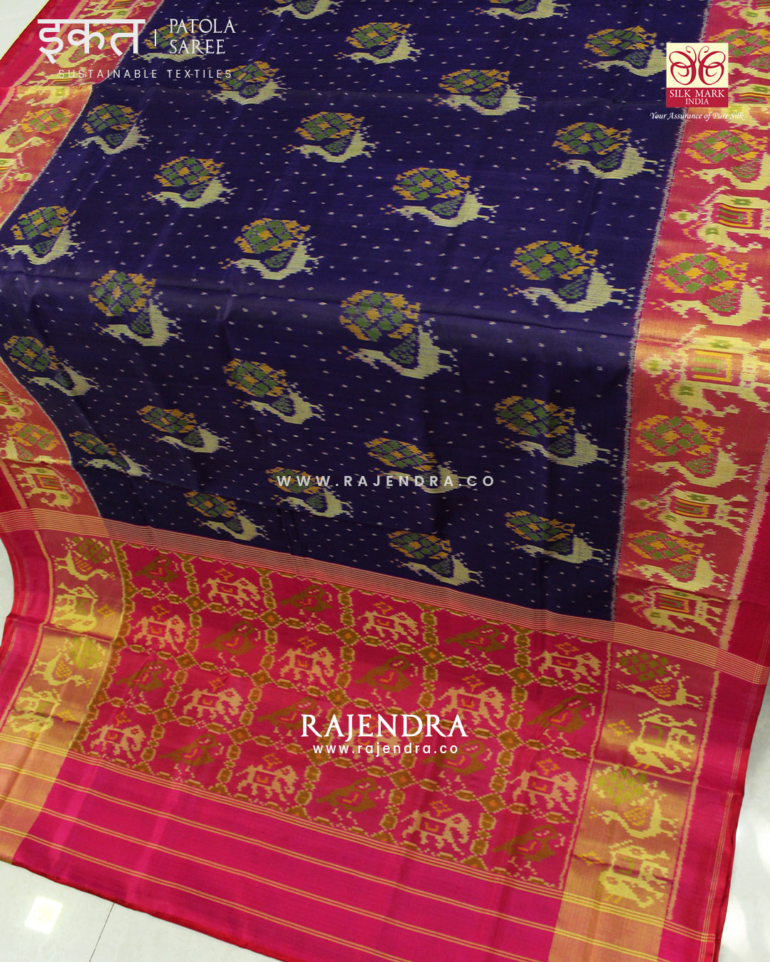 Exclusive Peacock Motif Pink and Blue Single Ikat Rajkot Patola Saree