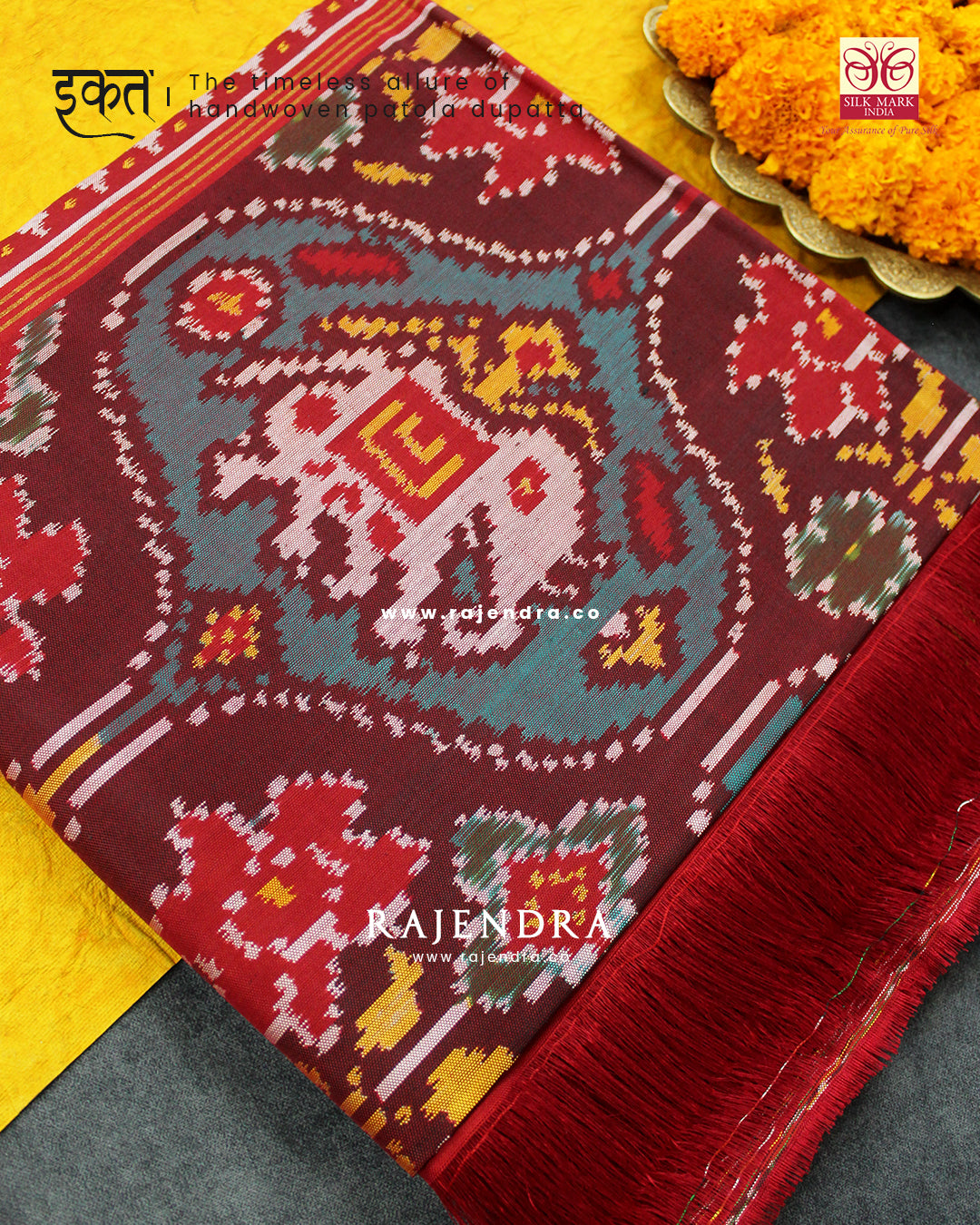 Traditional 4 Figure Red Ikat Rajkot Patola Dupatta