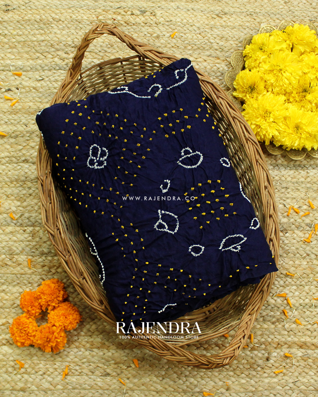 Fancy Design Dark Blue Gaji Silk Hand Tie-dye Bandhani Saree