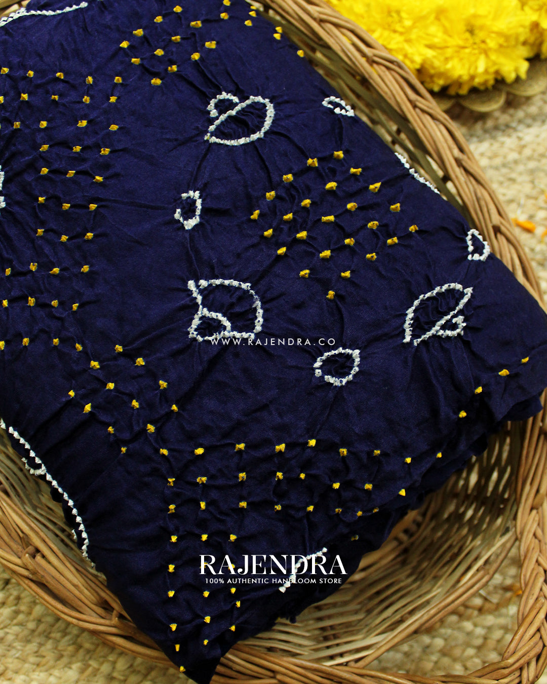 Fancy Design Dark Blue Gaji Silk Hand Tie-dye Bandhani Saree