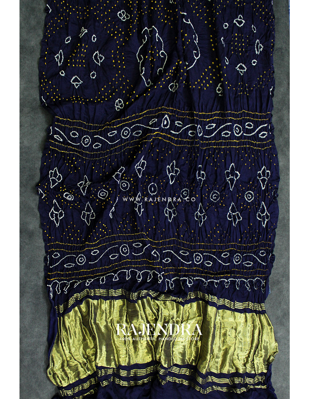 Fancy Design Dark Blue Gaji Silk Hand Tie-dye Bandhani Saree
