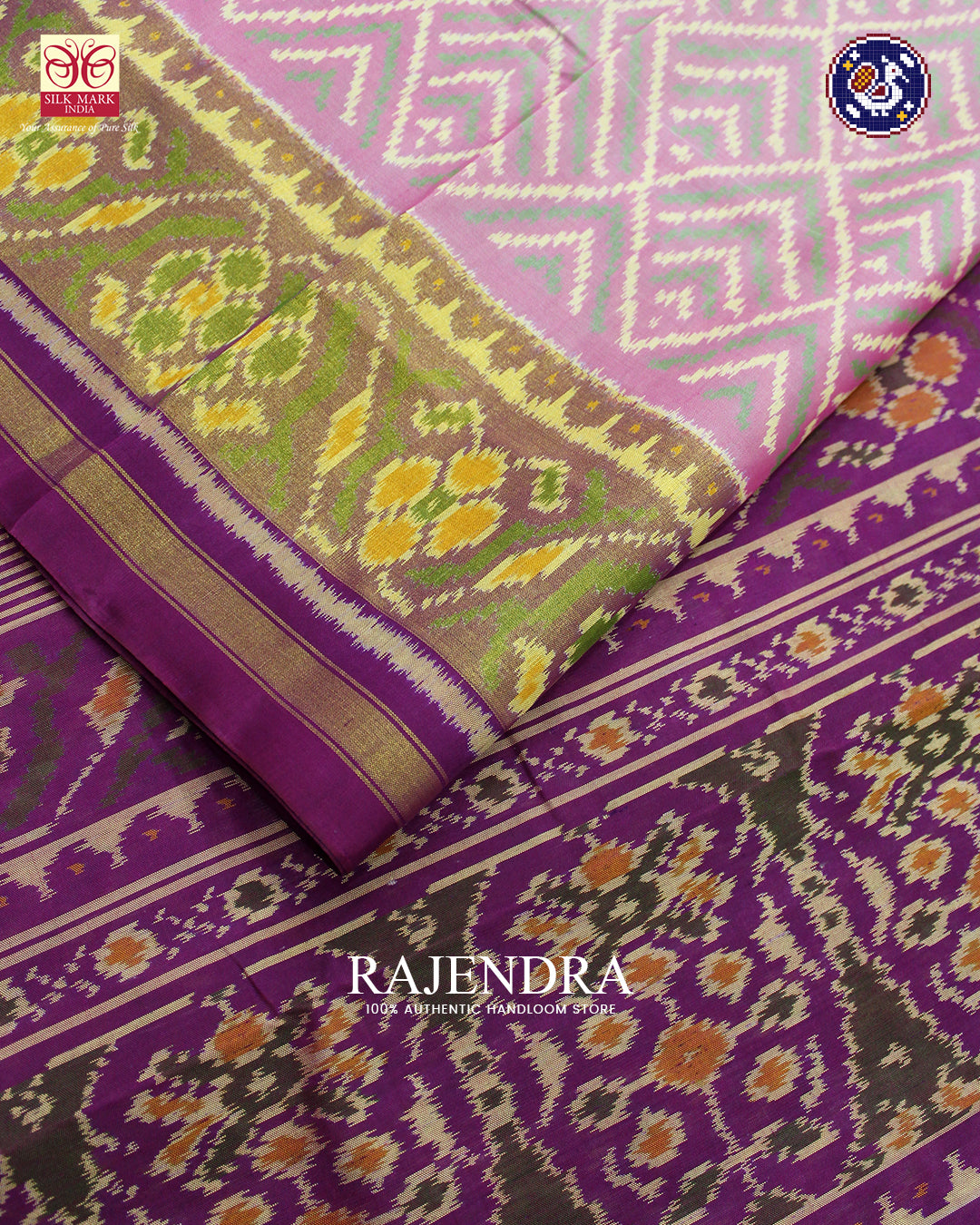 Exclusive Laheriya Design Baby Pink and Purple Rajkot Patola Saree