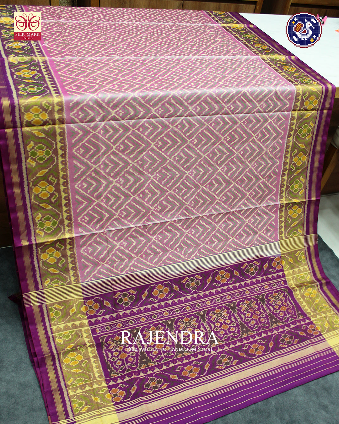 Exclusive Laheriya Design Baby Pink and Purple Rajkot Patola Saree