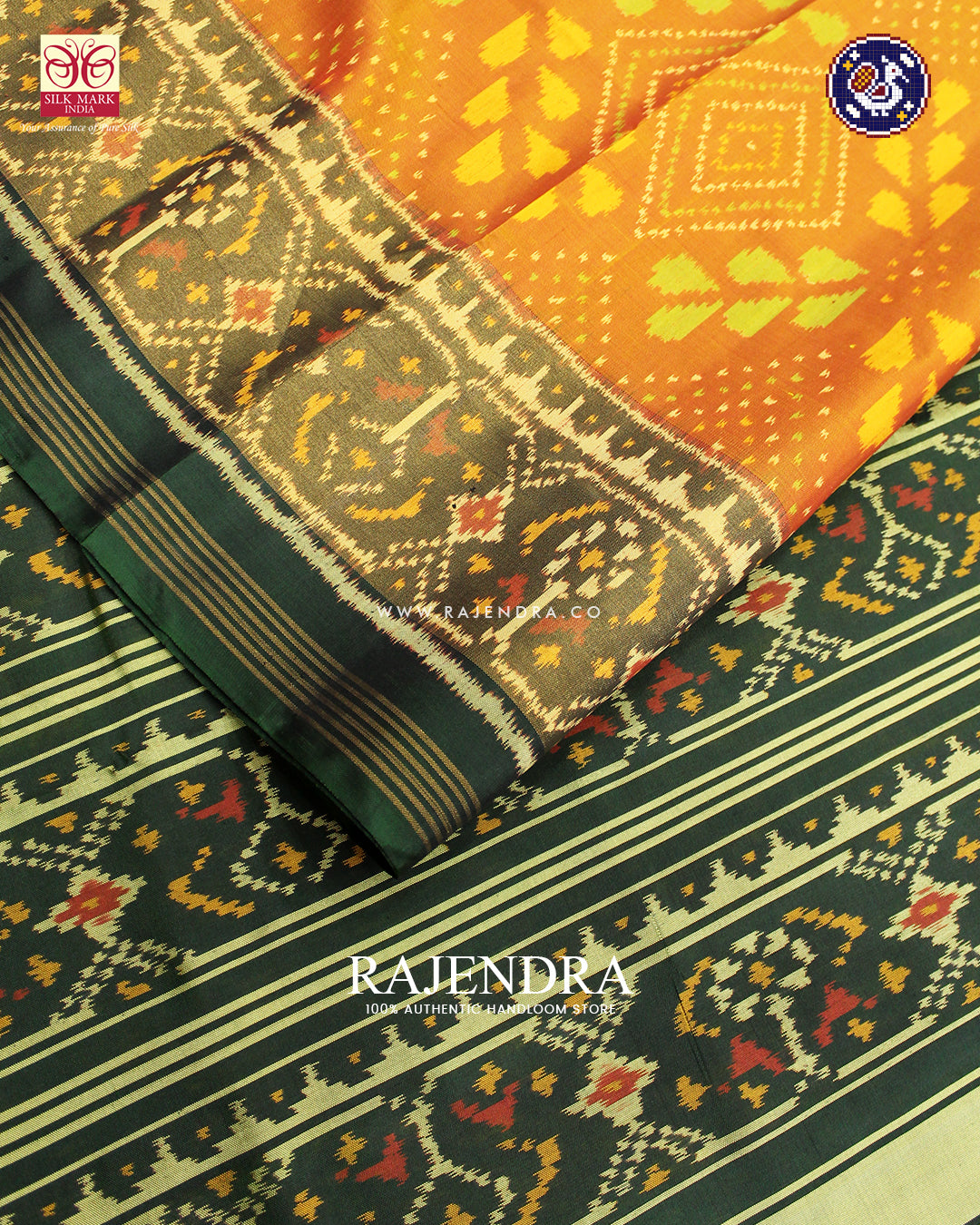 Exclusive Bandhani Design Green Mustard Rajkot Patola Saree