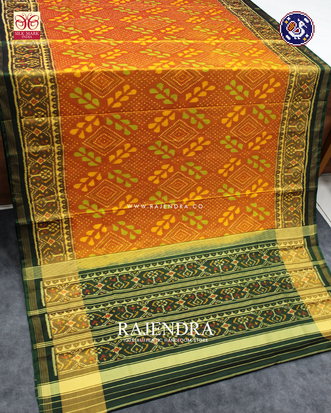 Exclusive Bandhani Design Green Mustard Rajkot Patola Saree
