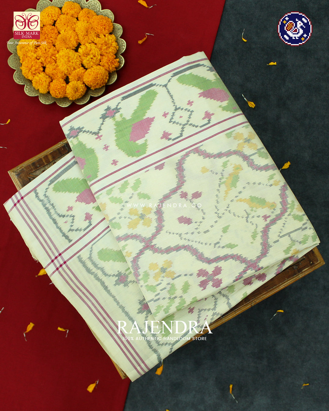 Exclusive Parrot Border Fancy Design Off White Ikat Patola Saree
