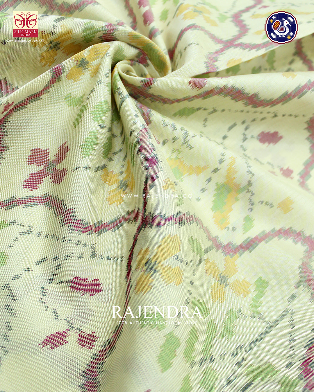 Exclusive Parrot Border Fancy Design Off White Ikat Patola Saree