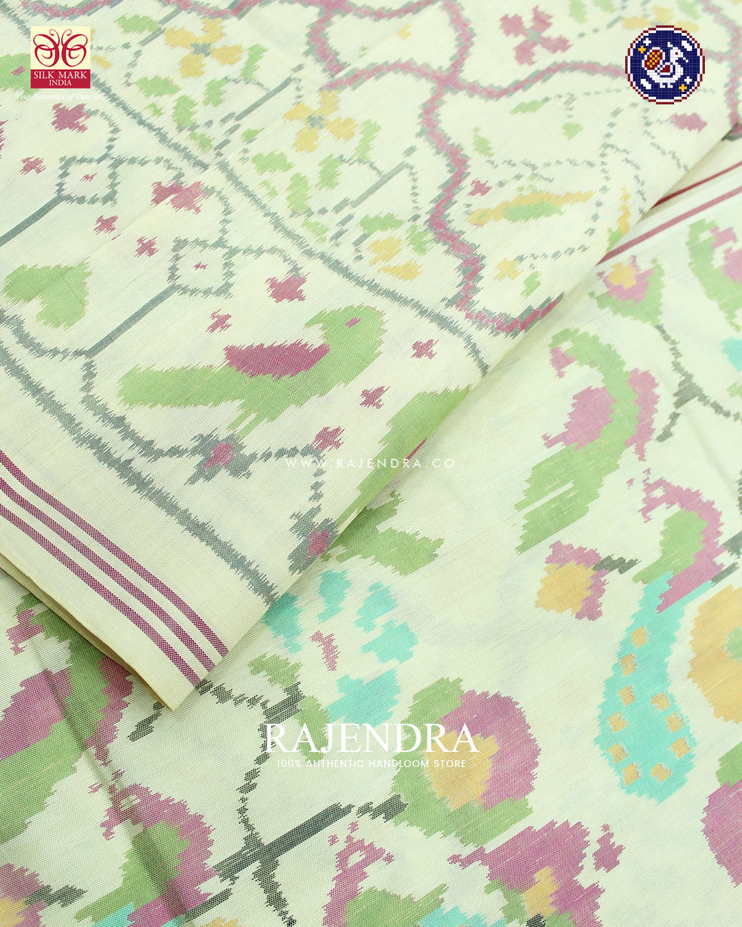 Exclusive Parrot Border Fancy Design Off White Ikat Patola Saree