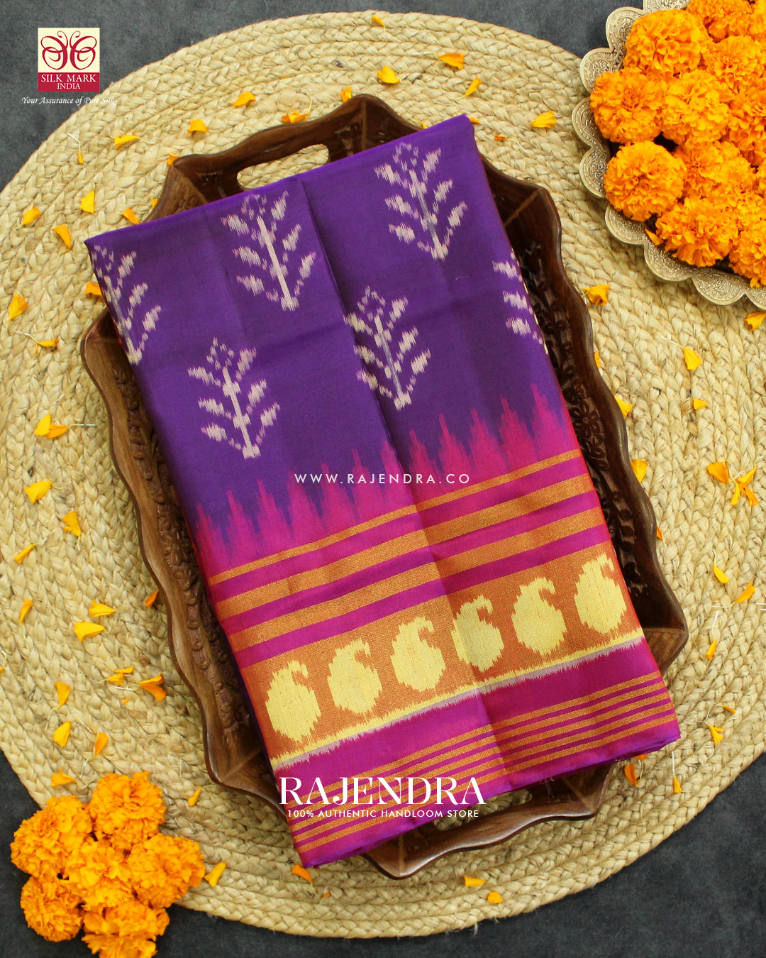 Exclusive Flowers Design Pink and Purple Single Ikat Rajkot Patola Saree