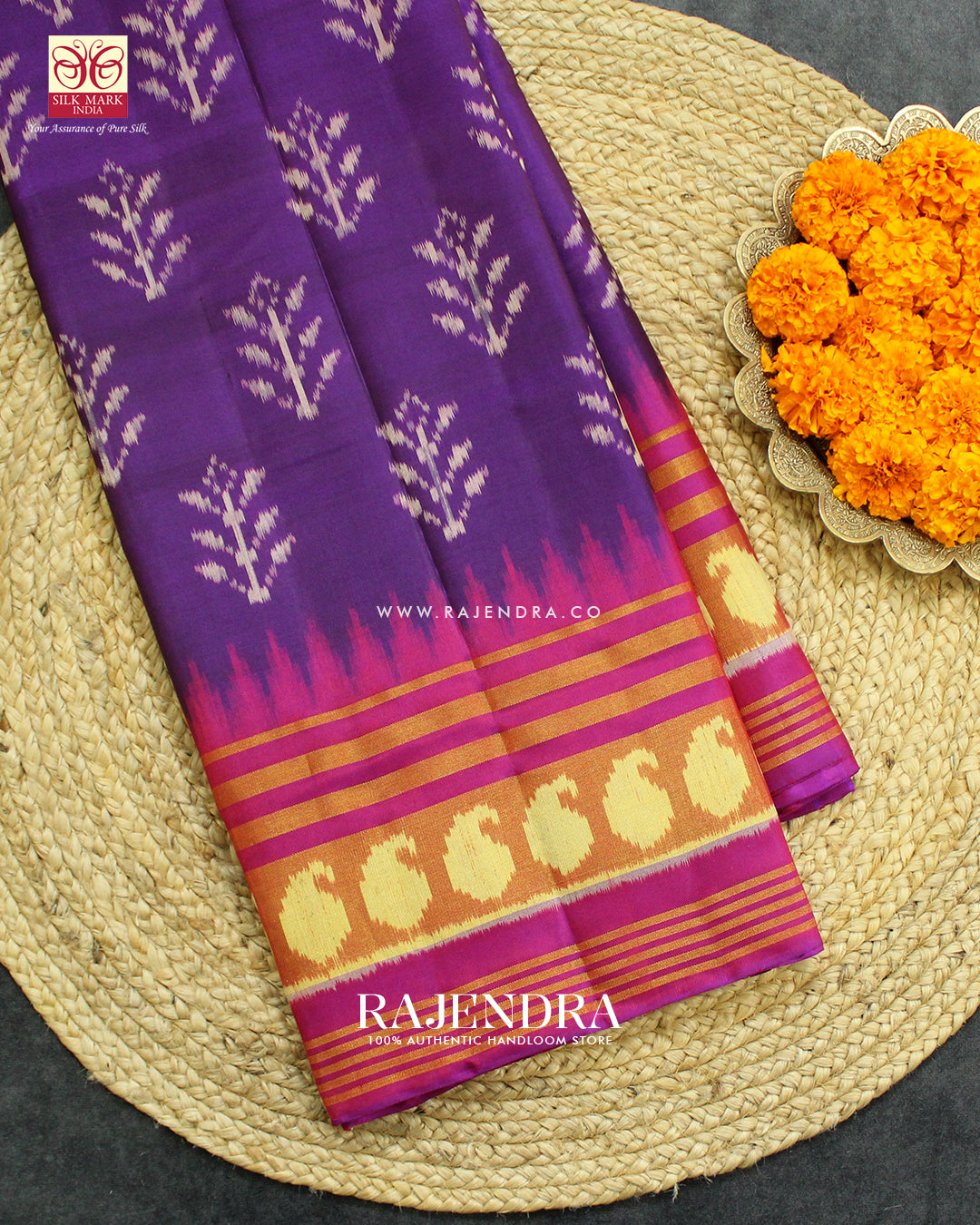 Exclusive Flowers Design Pink and Purple Single Ikat Rajkot Patola Saree