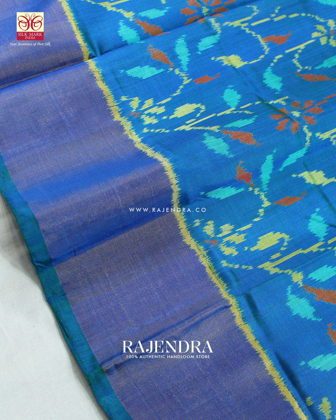 Exclusive Flowers Design Blue Single Ikat Rajkot Patola Saree