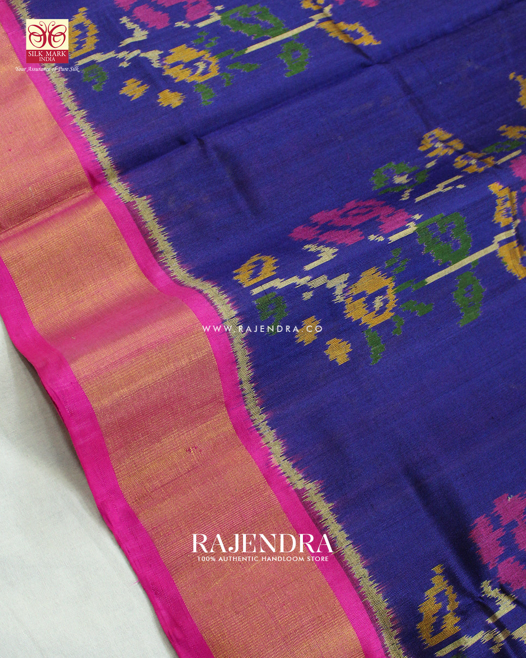 Fancy Flowers Design Pink and Blue Single Ikat Rajkot Patola Saree