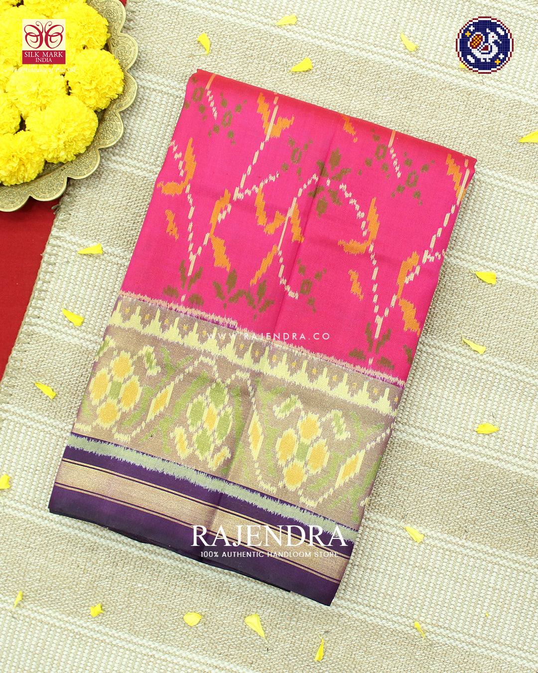 Exclusive Flowers Design Pink and Purple Single Ikat Rajkot Patola Saree