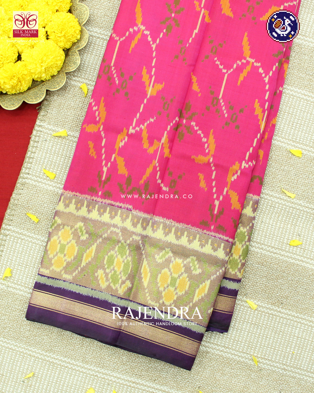 Exclusive Flowers Design Pink and Purple Single Ikat Rajkot Patola Saree