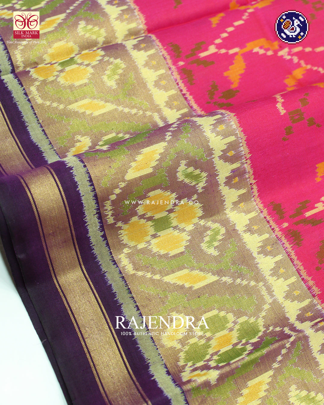 Exclusive Flowers Design Pink and Purple Single Ikat Rajkot Patola Saree