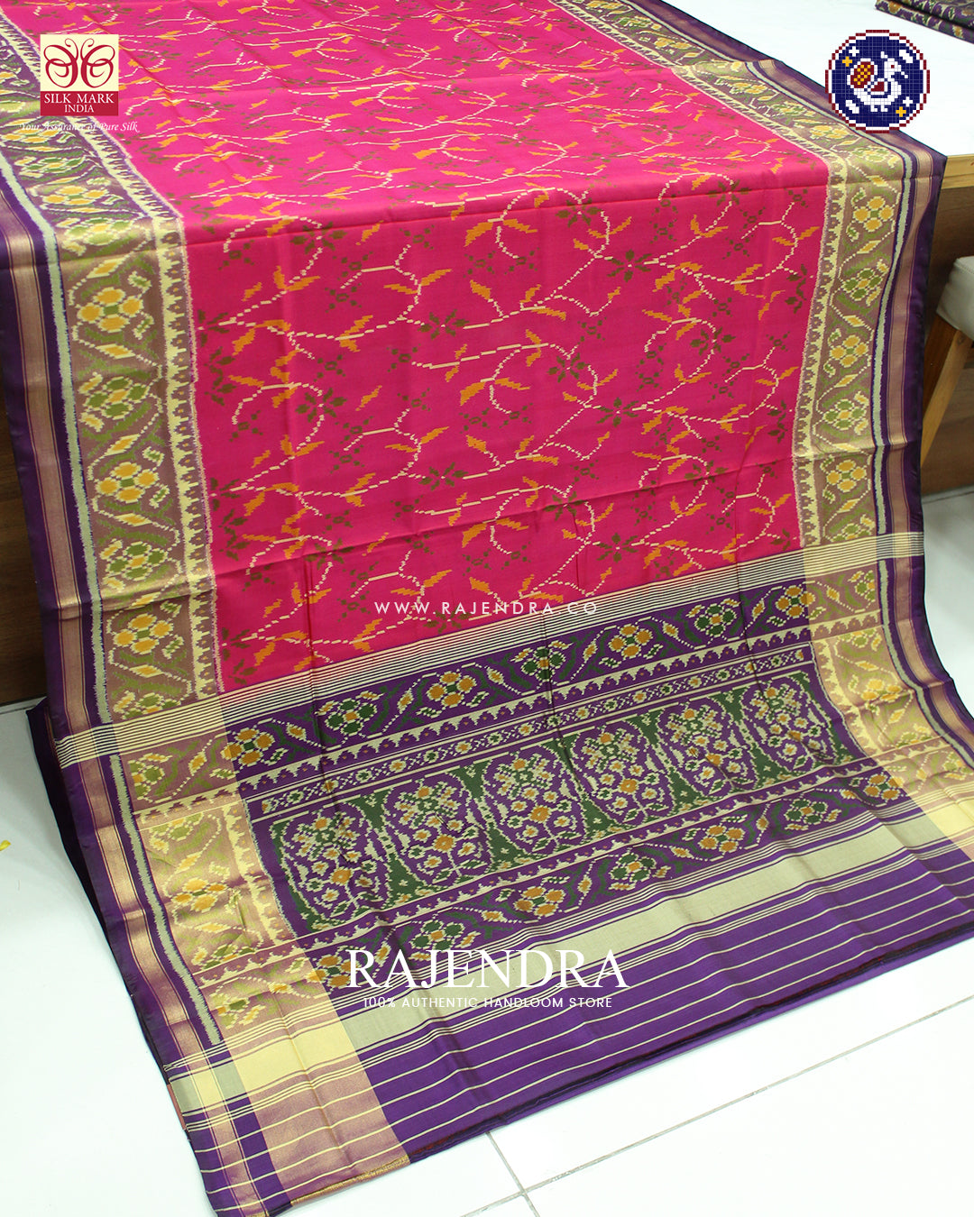 Exclusive Flowers Design Pink and Purple Single Ikat Rajkot Patola Saree