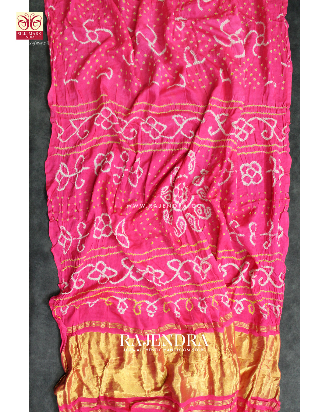 Fancy Design Peach Pure Gaji Silk Hand Tie-dye Bandhani Saree