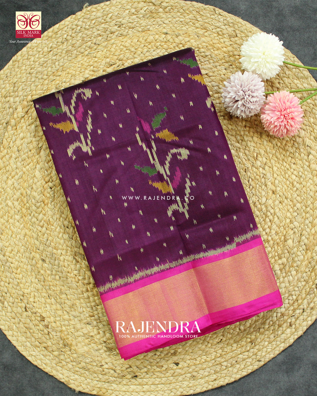 Fancy Flower Design Pink and Magenta Single Ikat Rajkot Patola Saree