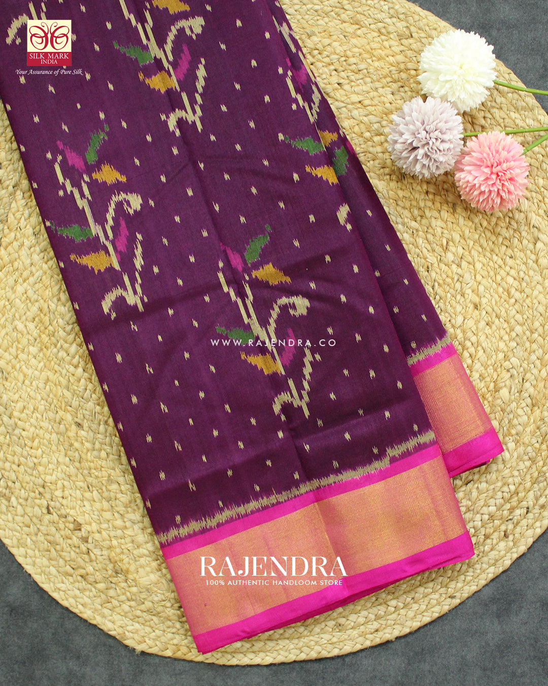 Fancy Flower Design Pink and Magenta Single Ikat Rajkot Patola Saree