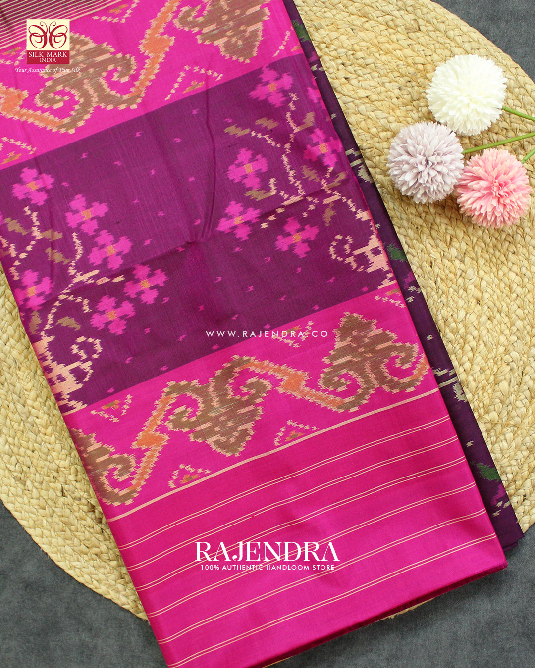 Fancy Flower Design Pink and Magenta Single Ikat Rajkot Patola Saree