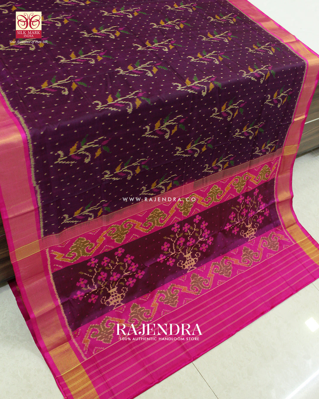 Fancy Flower Design Pink and Magenta Single Ikat Rajkot Patola Saree