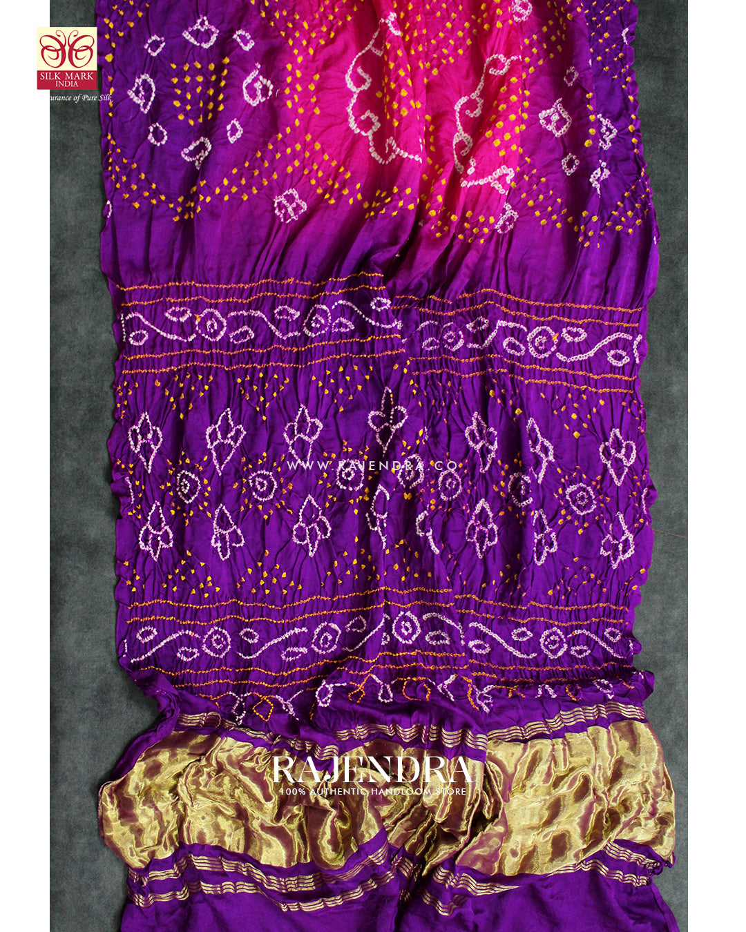 Fancy Design Pink Purple Pure Gaji Silk Hand Tie-dye Bandhani Saree
