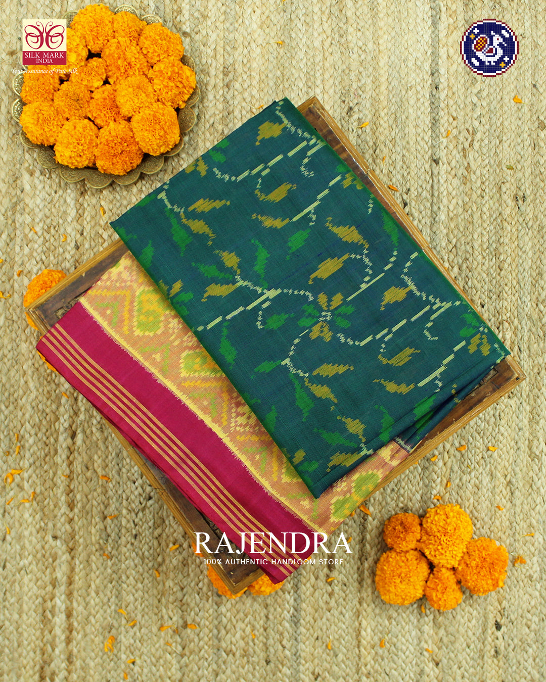 Exclusive Flowers Design Pink and Blue Rajkot Patola Saree