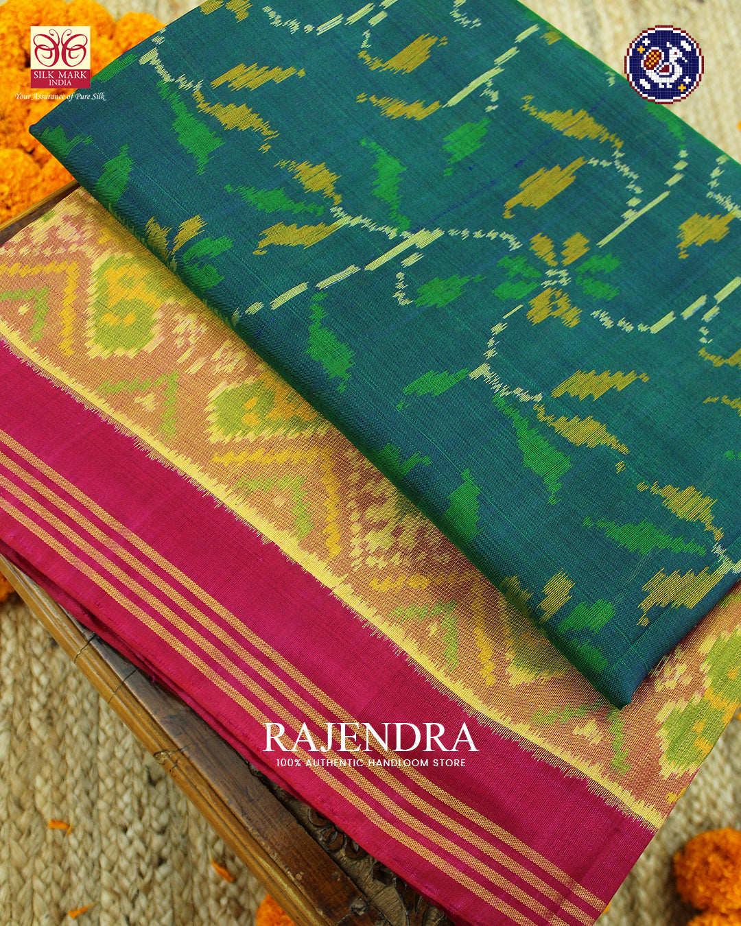 Exclusive Flowers Design Pink and Blue Rajkot Patola Saree