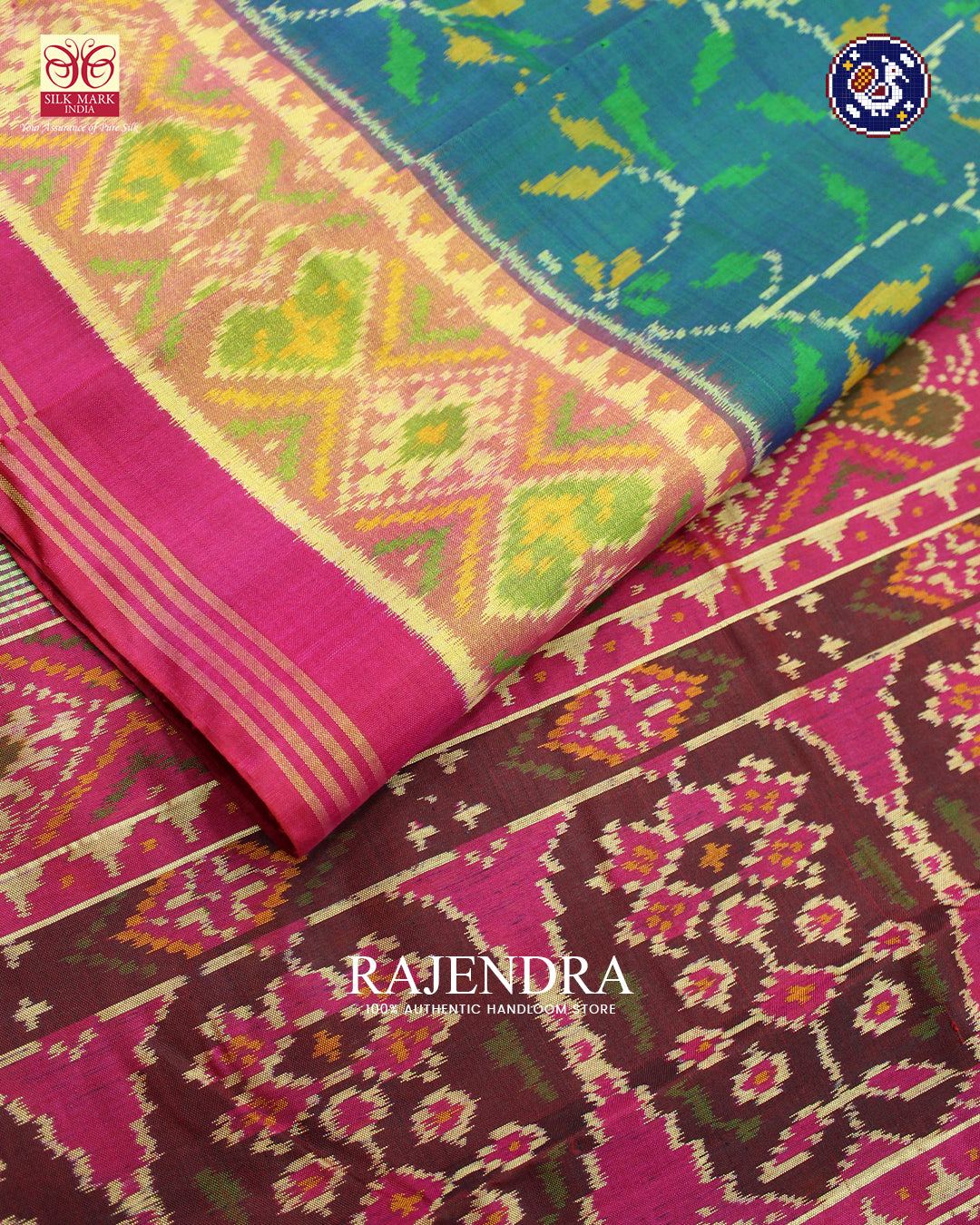 Exclusive Flowers Design Pink and Blue Rajkot Patola Saree