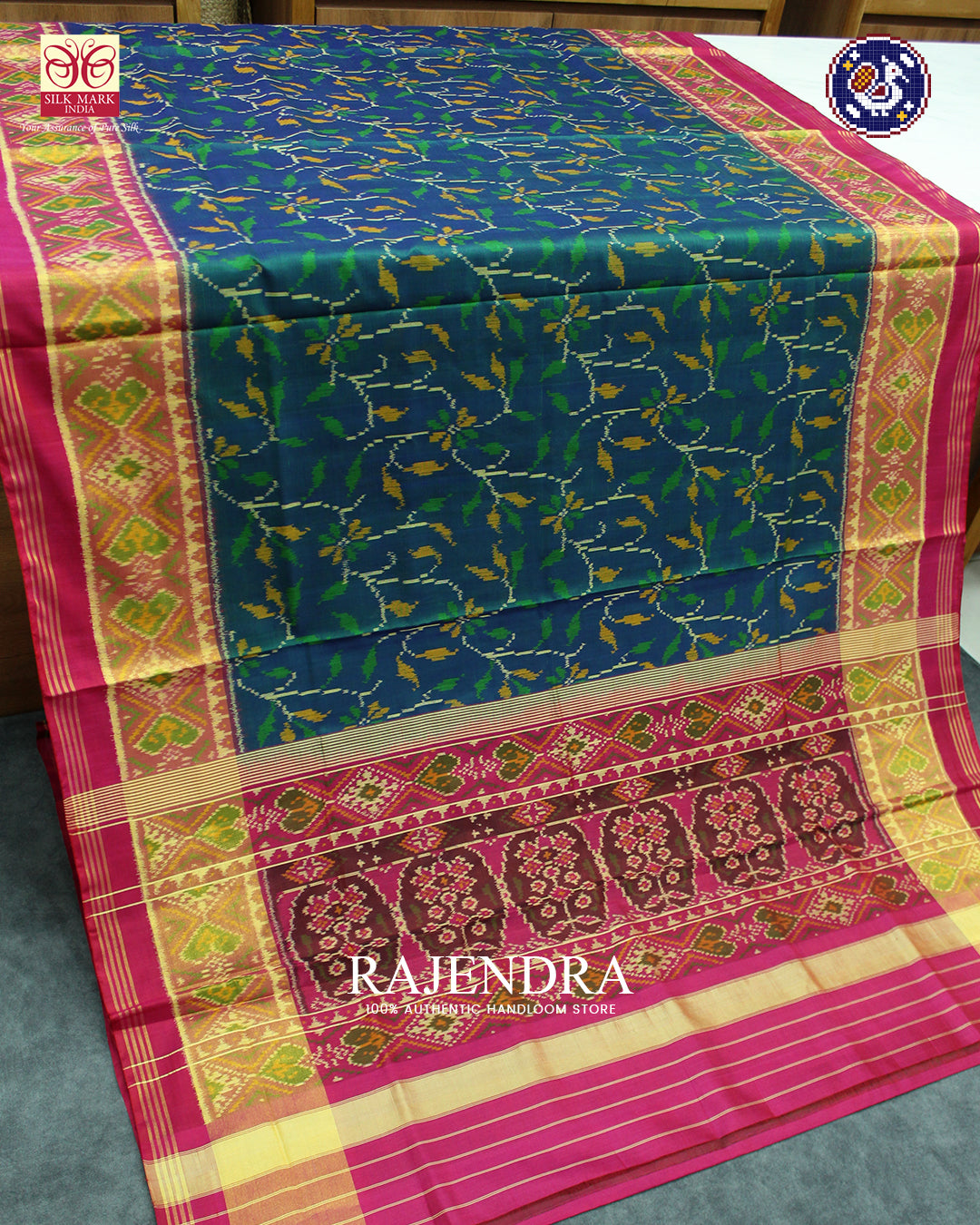 Exclusive Flowers Design Pink and Blue Rajkot Patola Saree