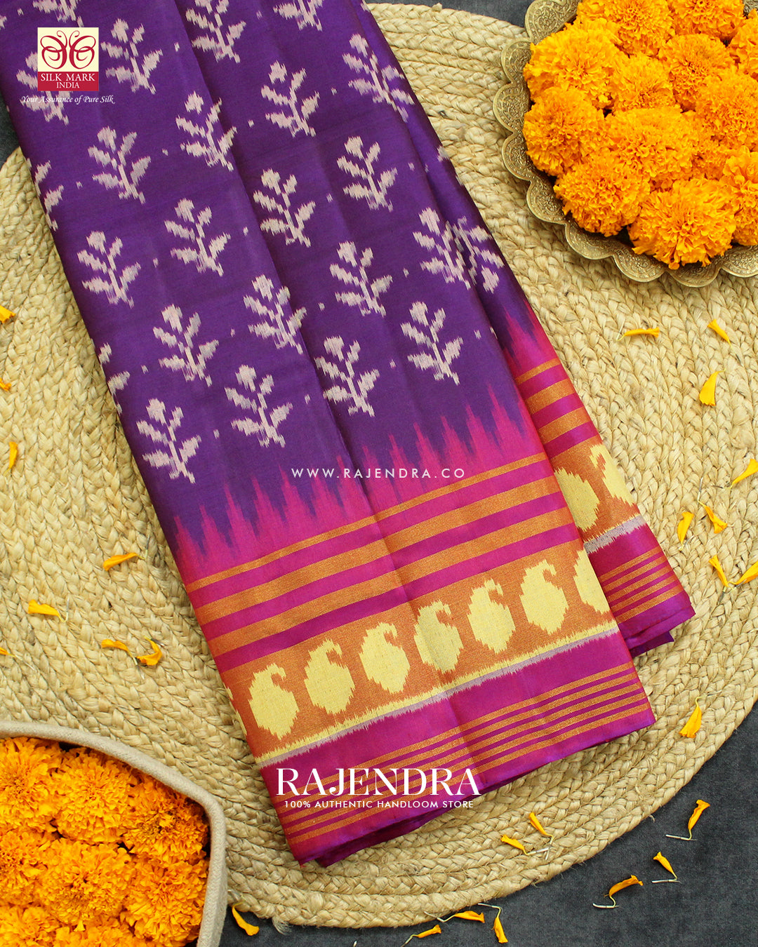 Exclusive Flowers Design Pink and Purple Single Ikat Rajkot Patola Saree