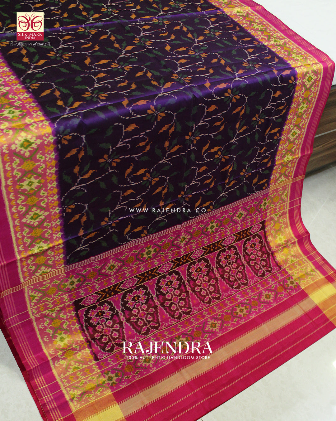 Exclusive Flowers Design Pink and Purple Single Ikat Rajkot Patola Saree
