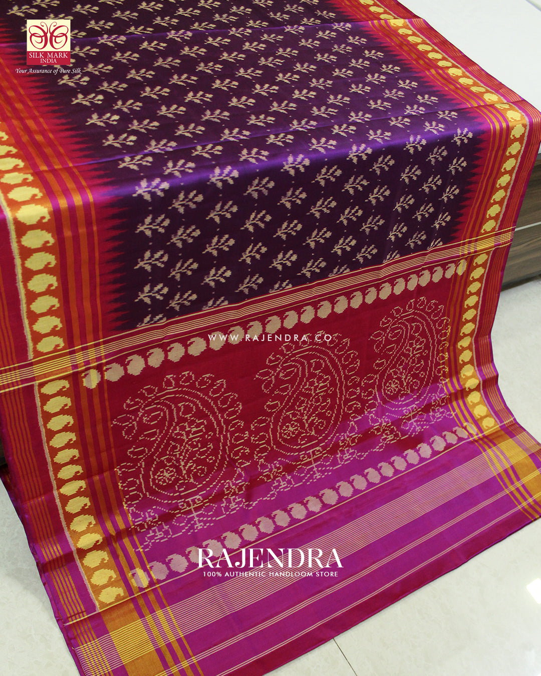Exclusive Flowers Design Pink and Purple Single Ikat Rajkot Patola Saree