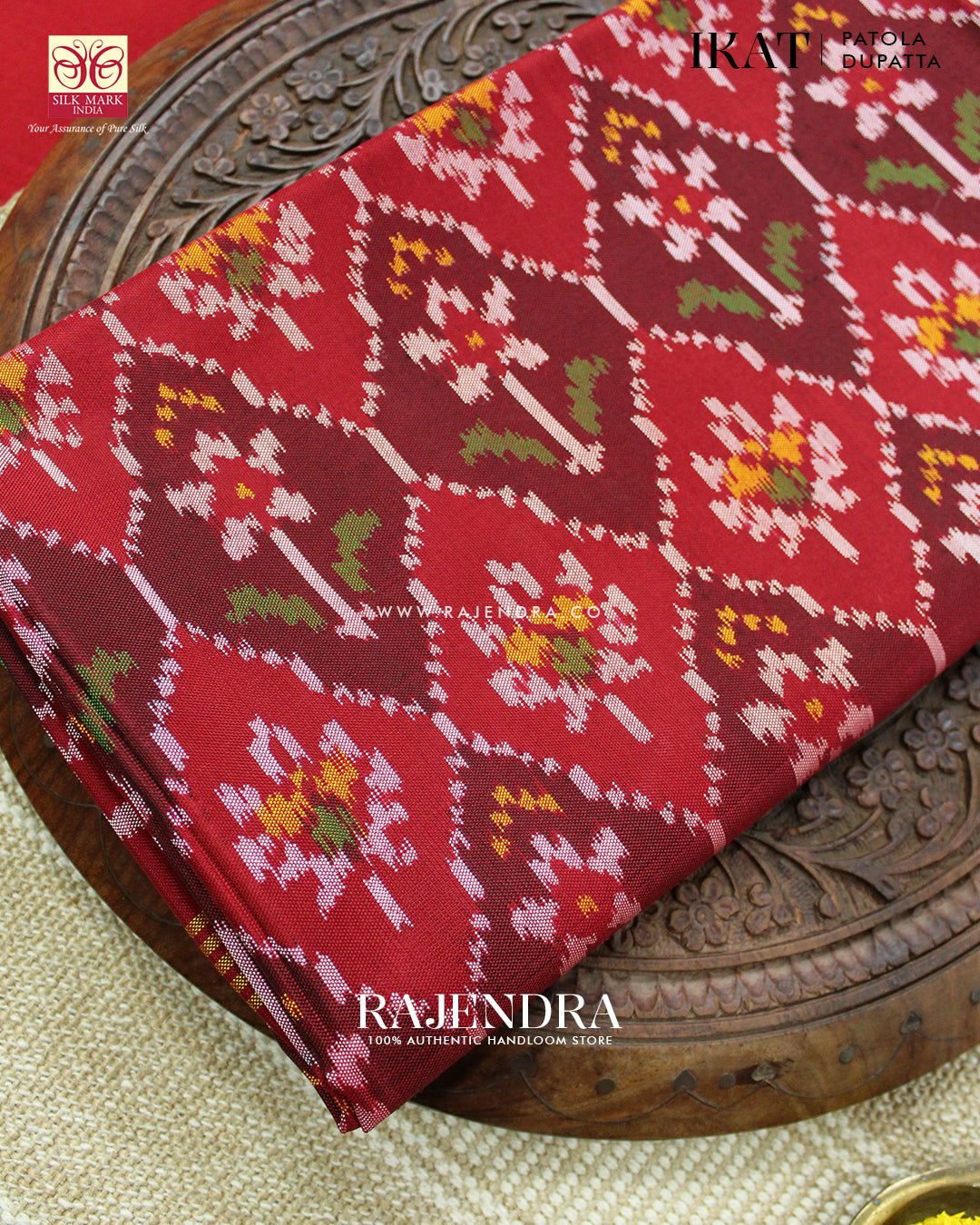 Traditional Flowers Design Red Ikat Rajkot Patola Dupatta