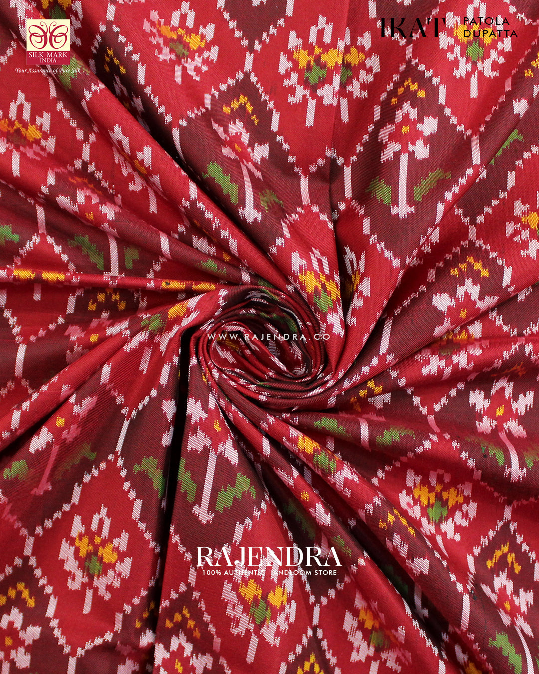 Traditional Flowers Design Red Ikat Rajkot Patola Dupatta