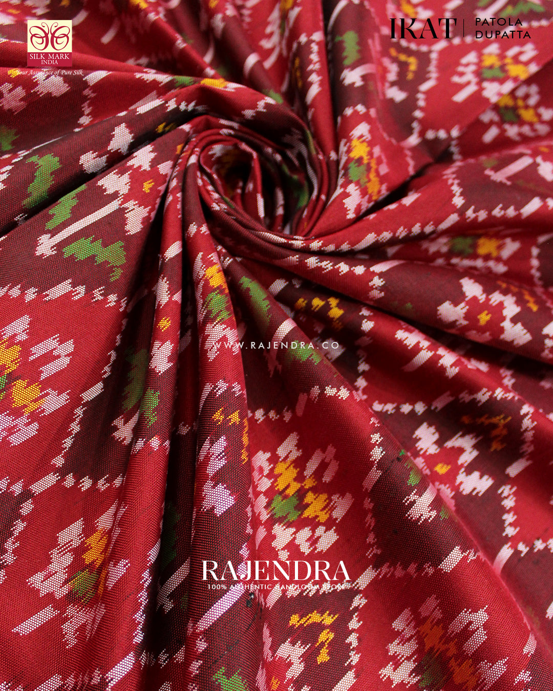 Traditional Flowers Design Red Ikat Rajkot Patola Dupatta
