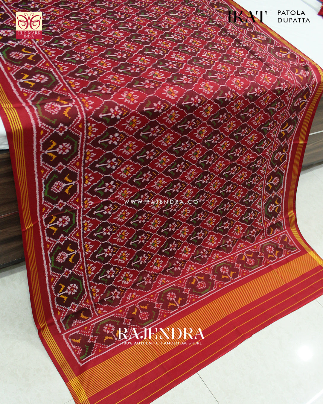 Traditional Flowers Design Red Ikat Rajkot Patola Dupatta