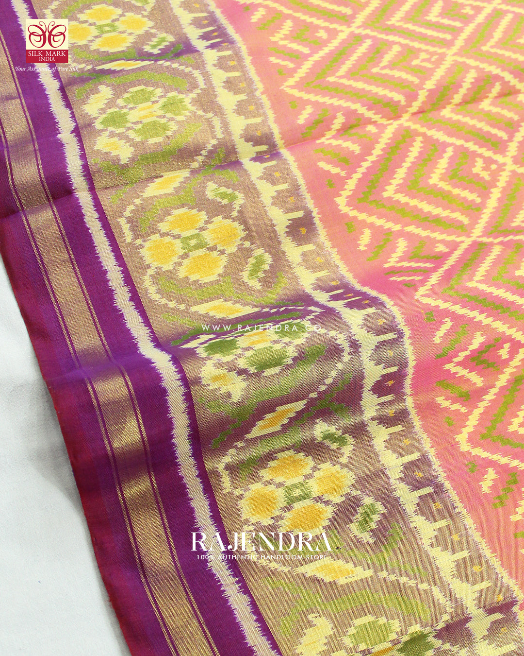 Exclusive Fancy Design Peach and Purple Single Ikat Rajkot Patola Saree