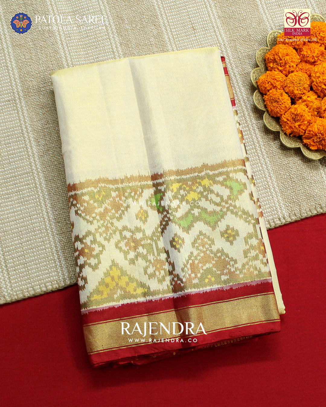 Exclusive Gala Border Off-White Zari Tissue Rajkot Patola Saree