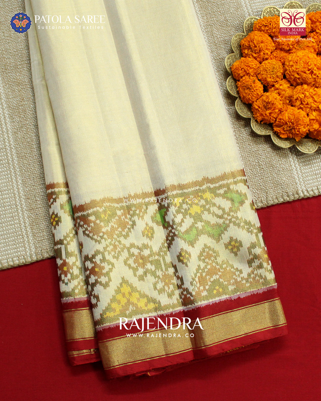 Exclusive Gala Border Off-White Zari Tissue Rajkot Patola Saree