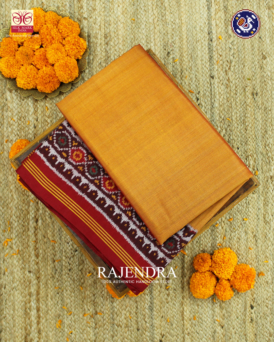 Exclusive Plain Gala Border Red and Mustard Ikat Patola Saree