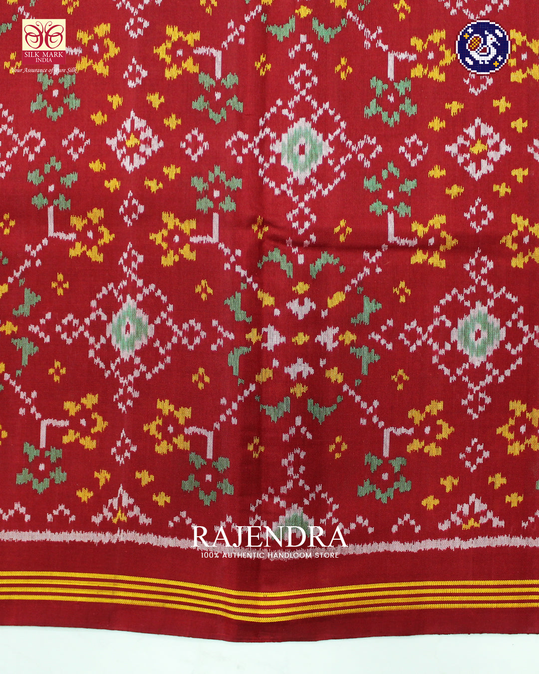 Exclusive Plain Gala Border Red and Mustard Ikat Patola Saree
